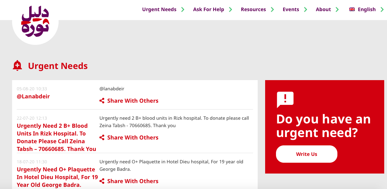 Urgent blood needs