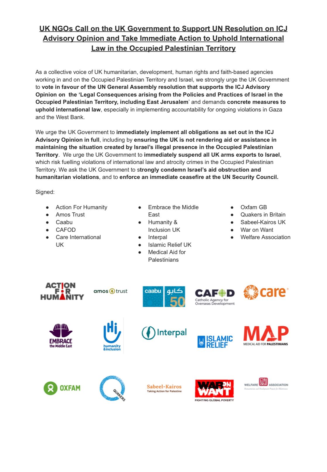 15 NGOs call on UK Govt