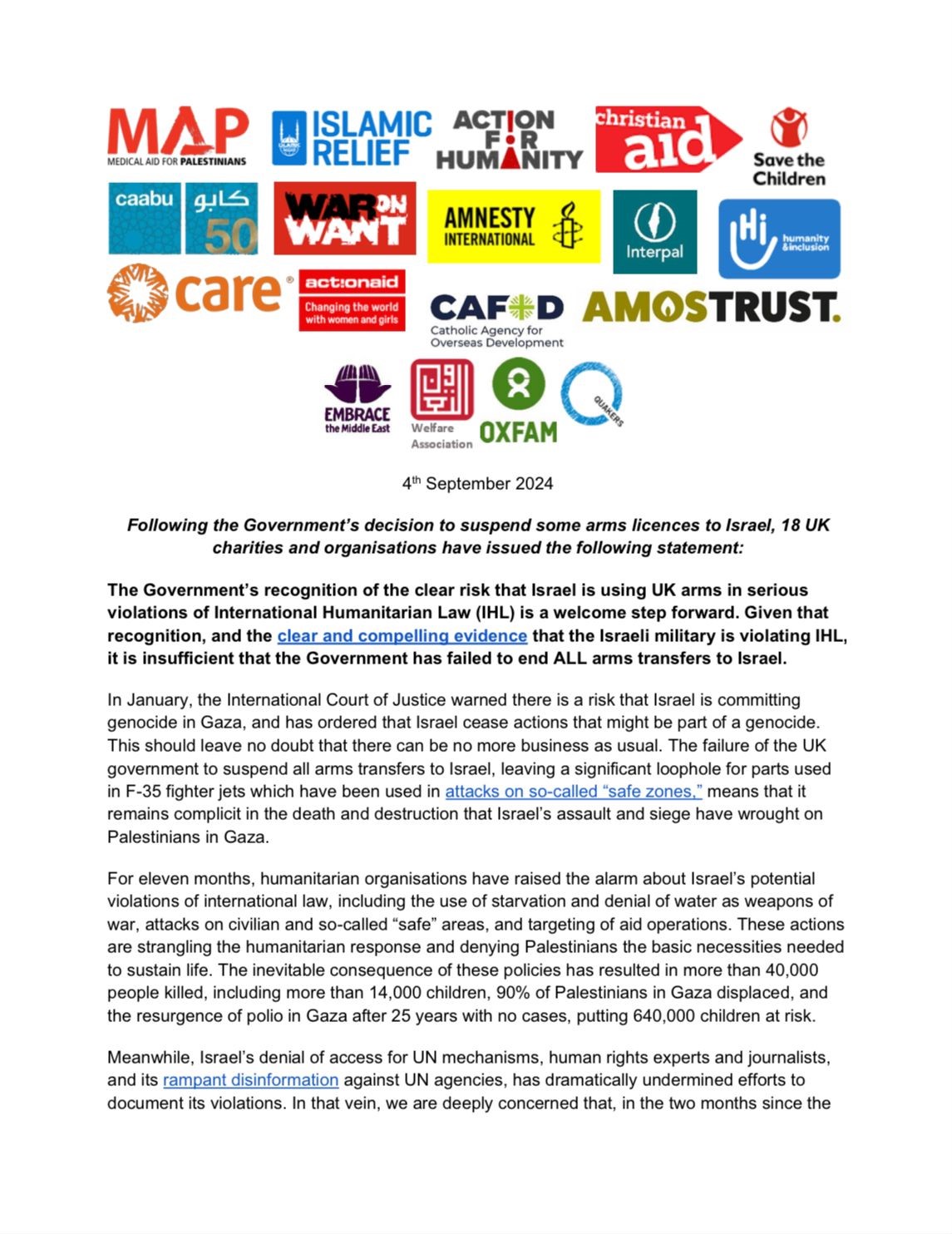 18 charities statement