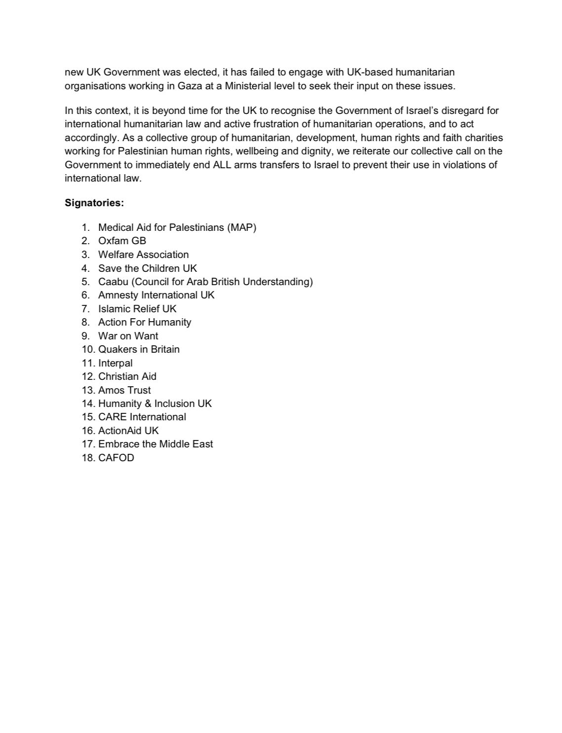 18 charities statement