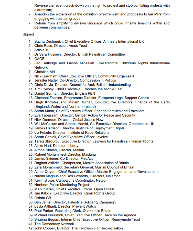Amnesty NGOs letter