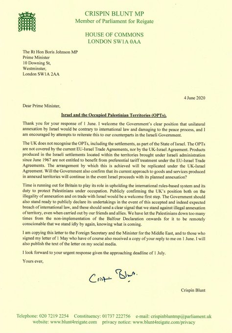 Letter from Crispin Blunt to the Prime Minister