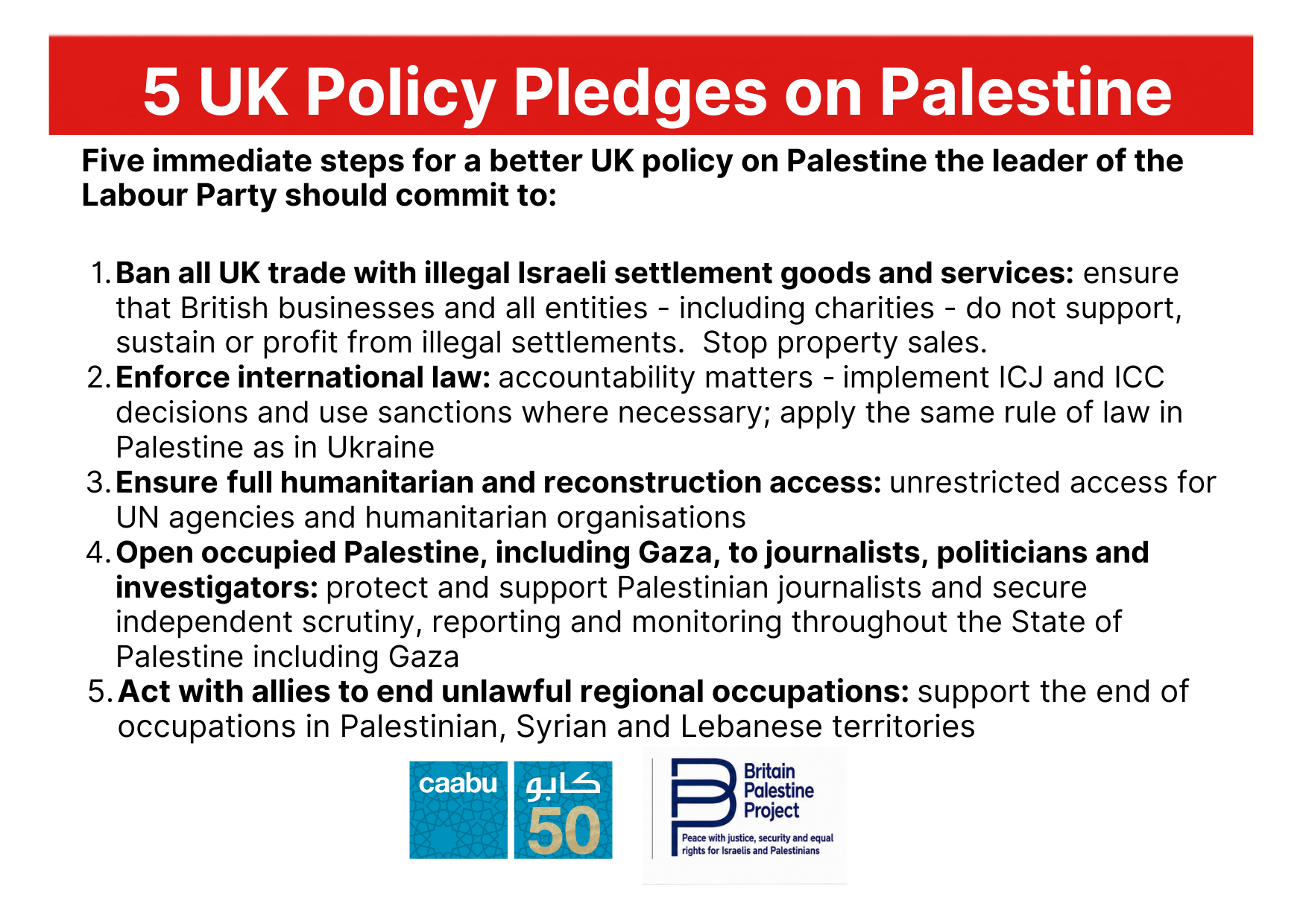 5 UK Policy Pledges on Palestine | Council for Arab-British Understanding