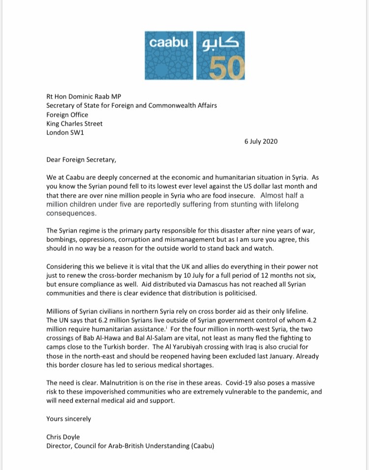 Letter to Dominic Raab Syria 