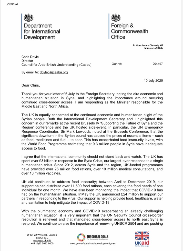 Response James Cleverly Syria 