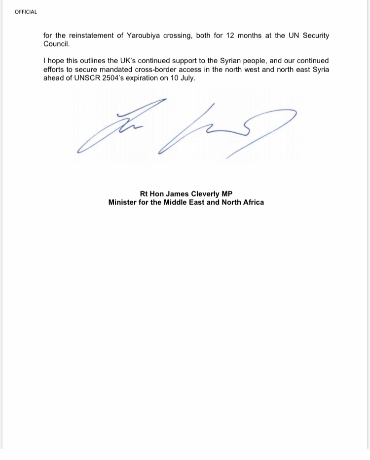 Response James Cleverly Syria 