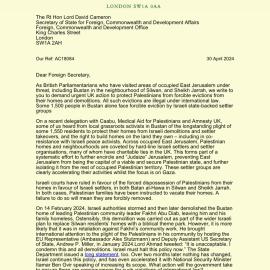 Caabu letter forced evictions Palestinians 