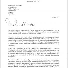 David Jones letter Boris Johnson ICC