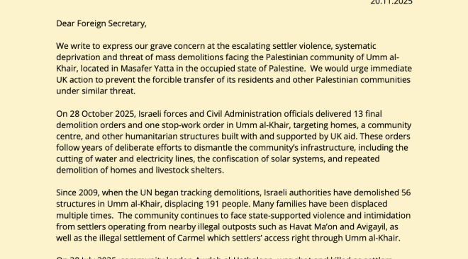 Umm al Khair Parliamentarians letter